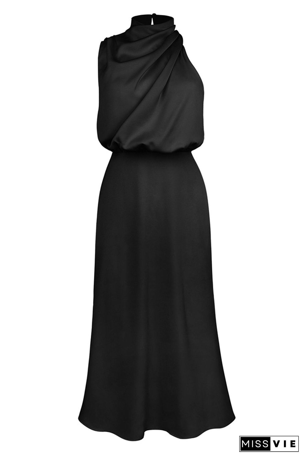 Ruched Cut Shoulder Sleeveless Sily Maxi Dress