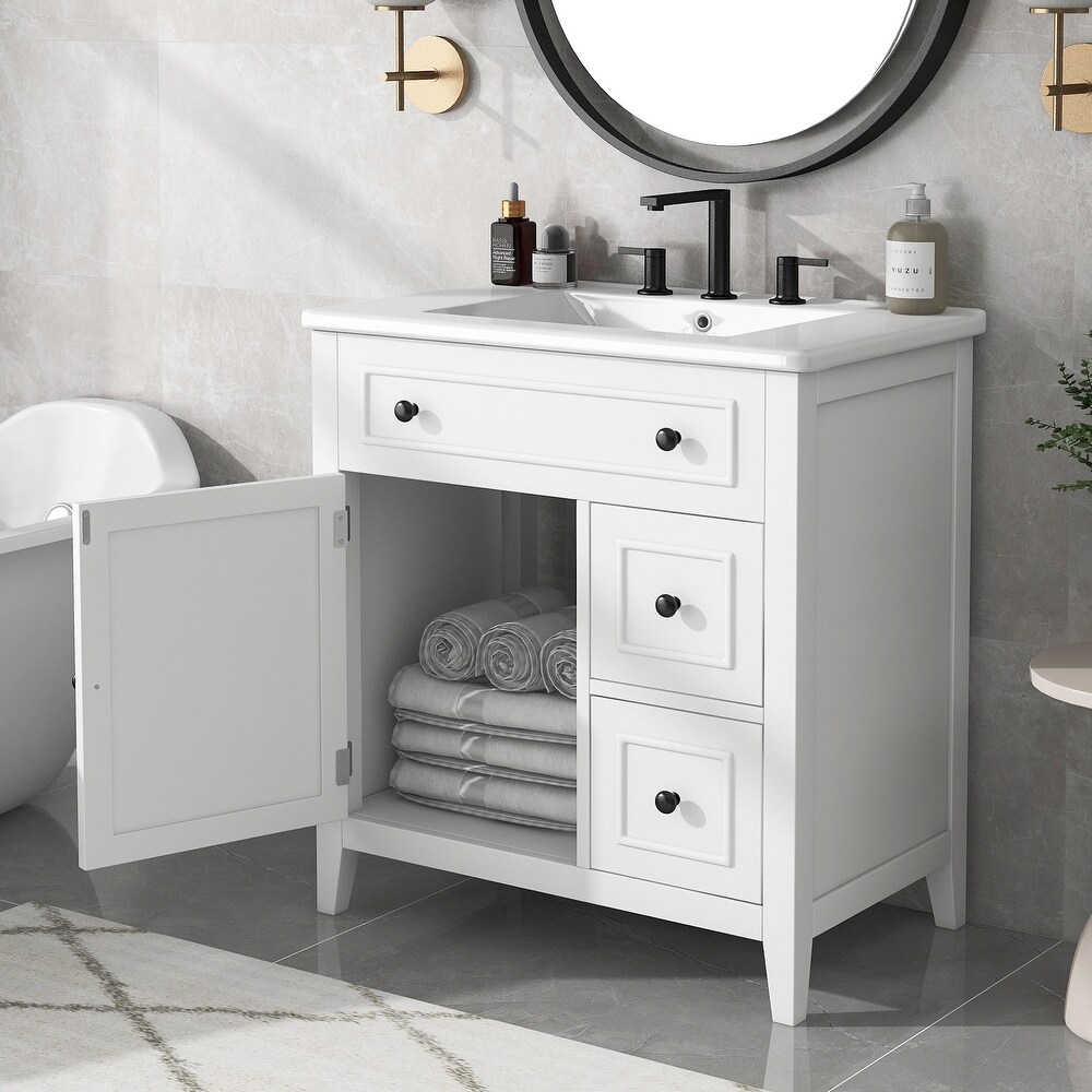 Solid Wood Frame Bathroom Vanity with Sink Top and Two Drawers