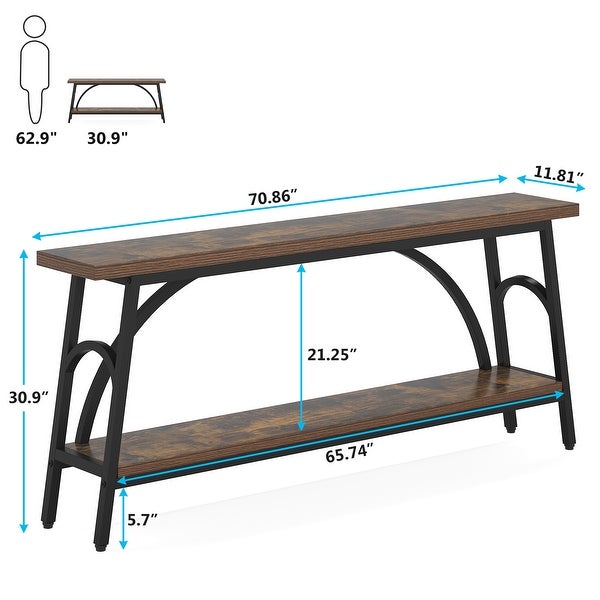 70.8” Extra Long Console Table， Narrow Sofa Tables Entryway Table for with 2 Tier Storage Shelves