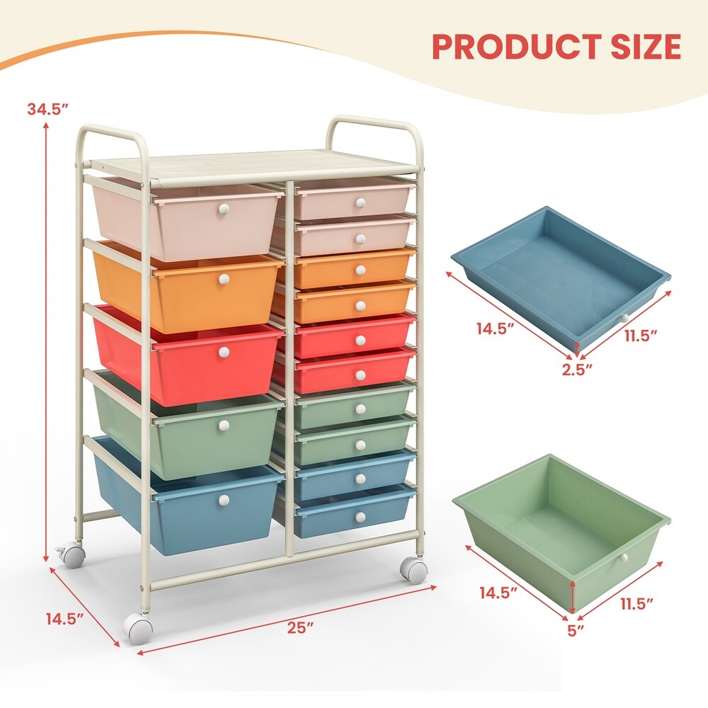 Costway 15 Drawer Rolling Storage Cart Tools Scrapbook Paper Office   See Details