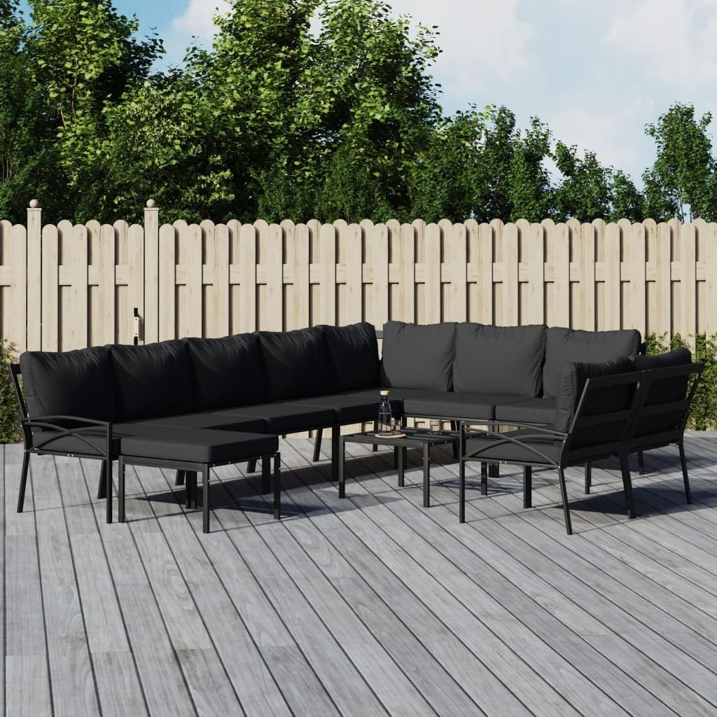 11 Piece Patio Lounge Set with Gray Cushions Steel - Overstock - 37842864