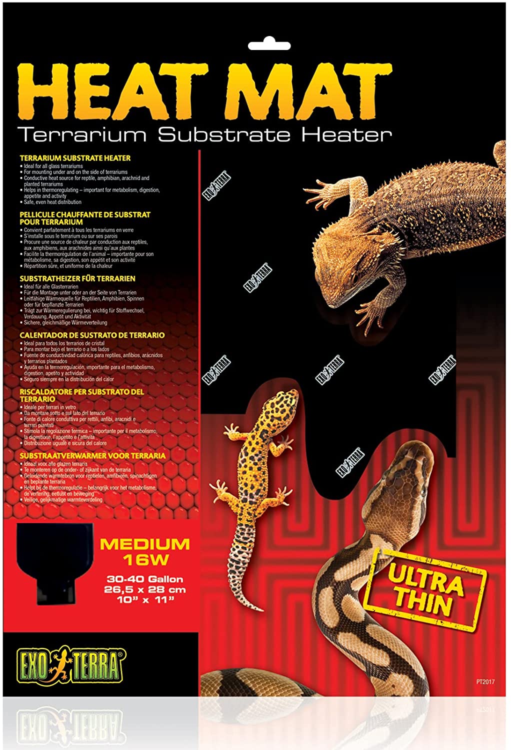 Exo Terra Heat Mat， Reptile Terrarium Substrate Heater， 16 Watt， Medium