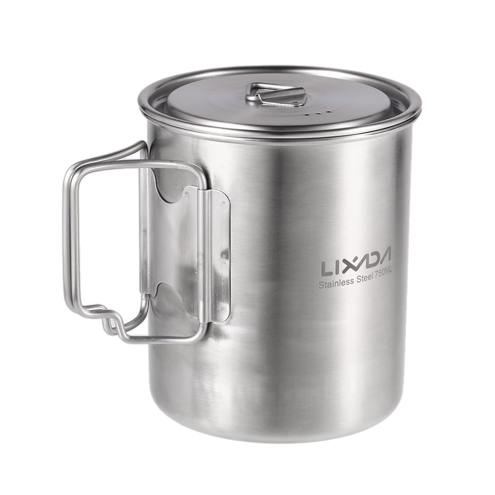 Lixada 750ml Cup Outdoor Stainless Steel Water Cup Mug with Foldable Handles and Lid for Camping Hiking Backpacking