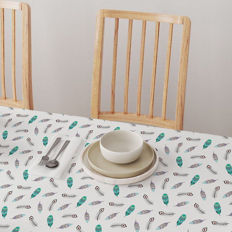 Square Tablecloth， 100% Cotton， 60x60， Boho Print Feathers