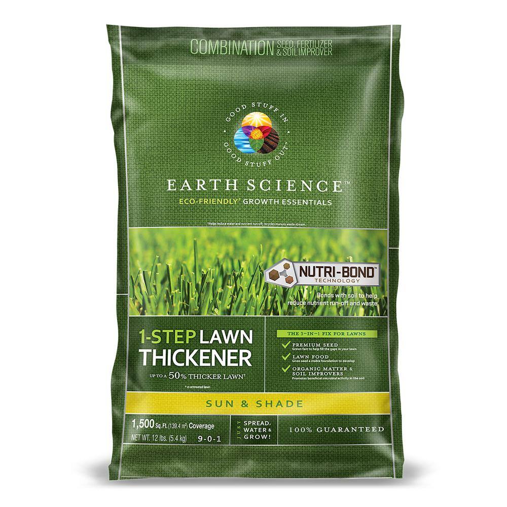 EARTH SCIENCE 12 lbs. 1-Step Lawn Thickener All-In-One Grass Seed and Fertilizer Sun and Shade Overseeding Mix 11877