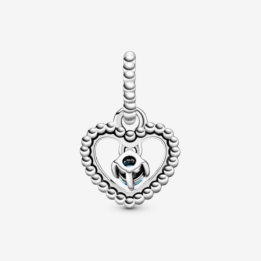 PANDORA  Aqua Blue Beaded Heart Dangle Charm