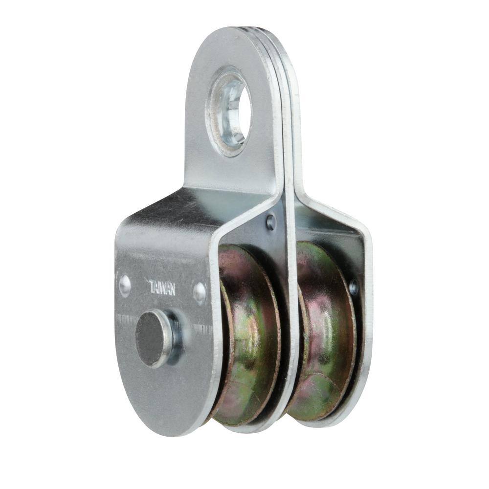 Hardware Essentials 1-12 in. Double Sheave Heavy Duty Pulley with Fixed Eye (2-Pack) 852494.0