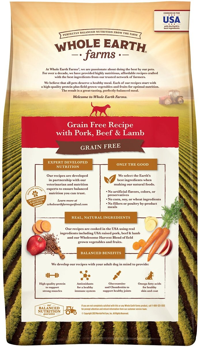 Whole Earth Farms Grain-Free Pork， Beef and Lamb Recipe Dry Dog Food