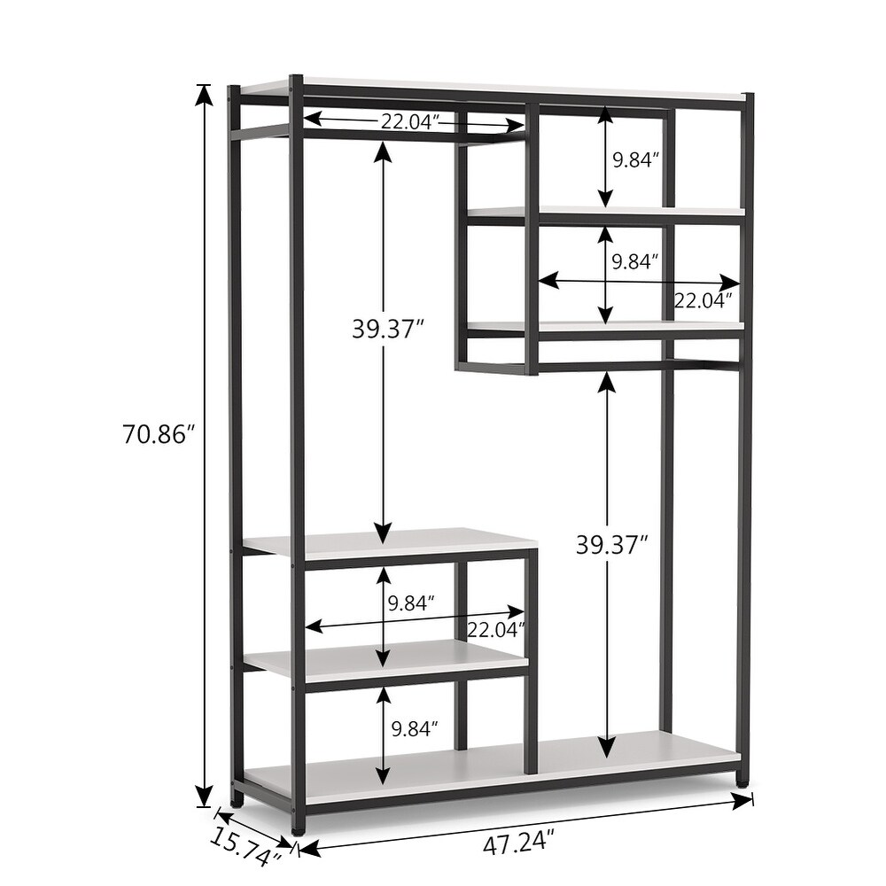 Large closet organizer Double Hanging Rod Clothes Garment Racks with Storage Shelves