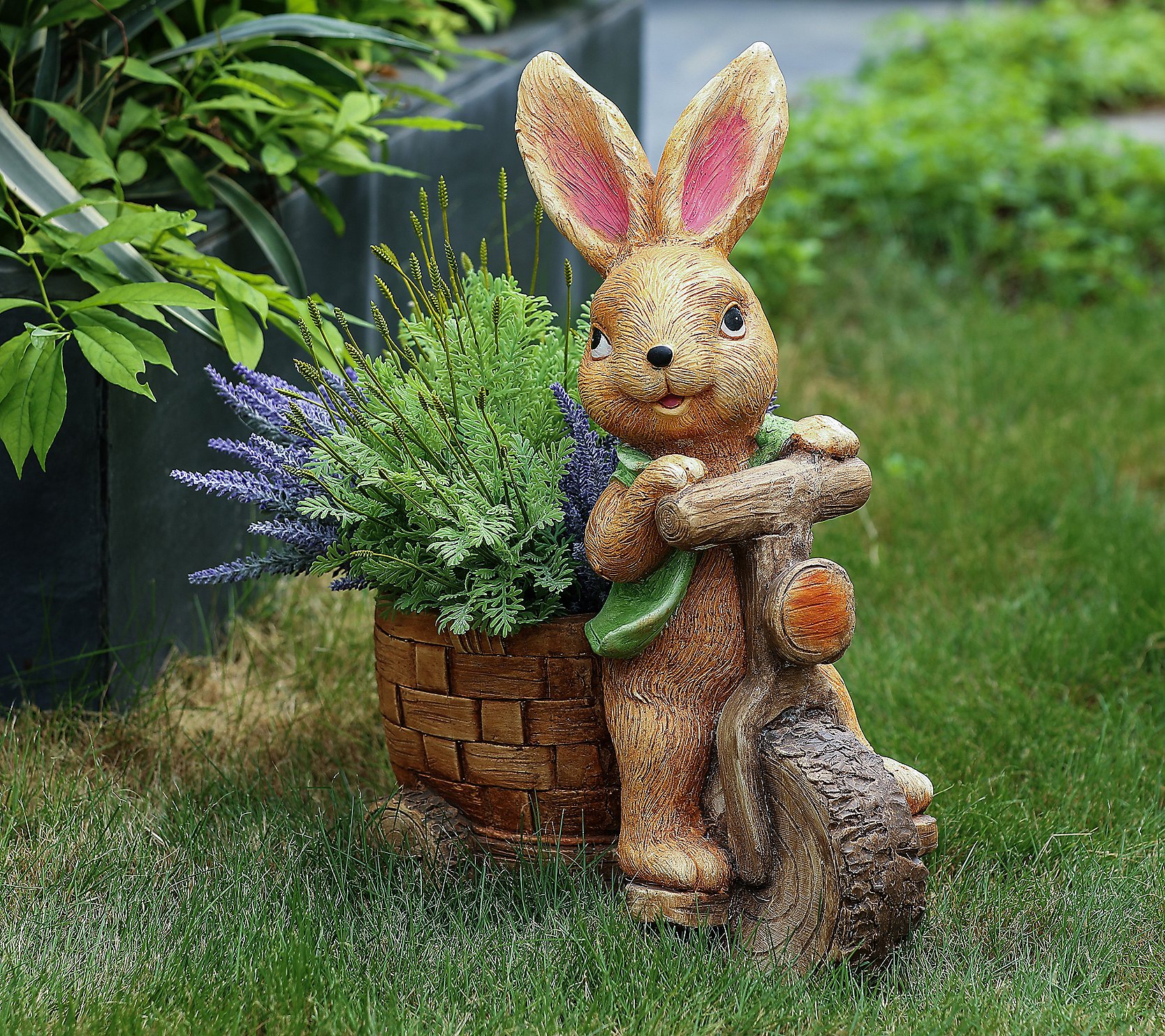 LuxenHome Bunny on a Bicycle MgO Planter