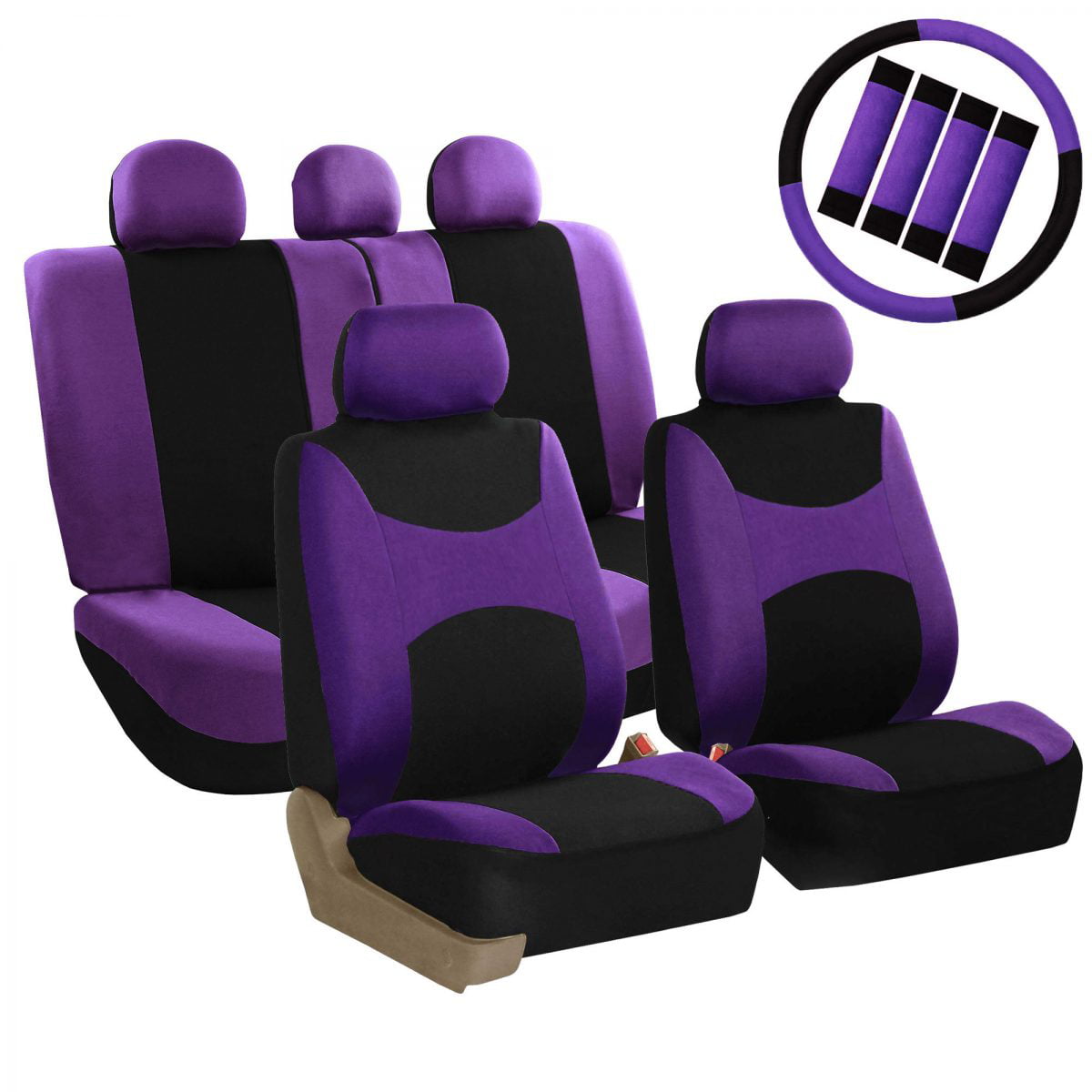 FH Group Light and Breezy AFFB030PRP115CM Purple Flat Cloth Full Set Car Seat Cover with Air Freshener