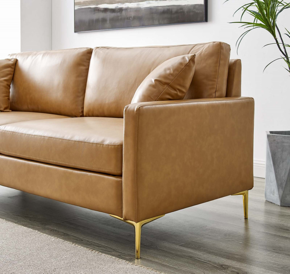 Sofa  Faux Vegan Leather  Tan  Modern  Living Lounge Hotel Lobby Hospitality   Midcentury   Sofas   by House Bound  Houzz