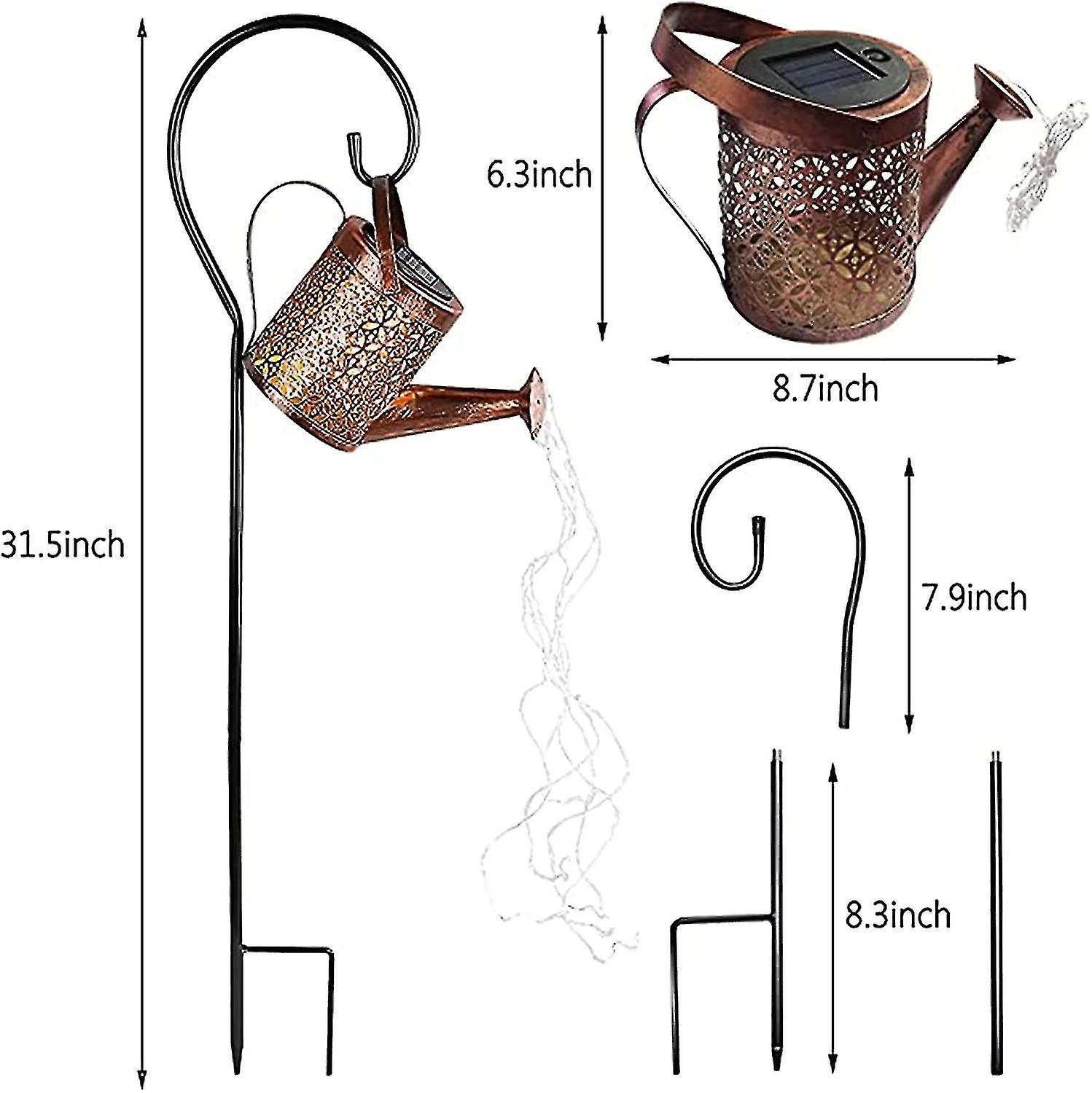 Outdoor Solar Led Watering Can Light Waterproof Hollow Design Metal Retro Decor Garden Tabletop Patio Yard Pathway (with Stand)