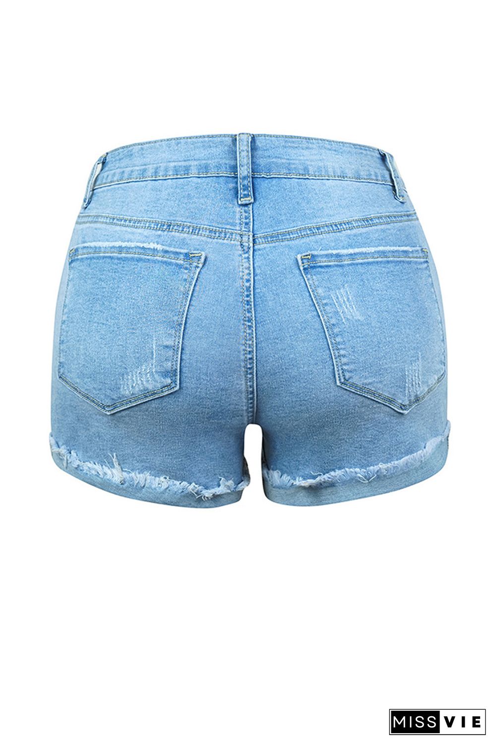 Fold Hem Ripped Denim Shorts