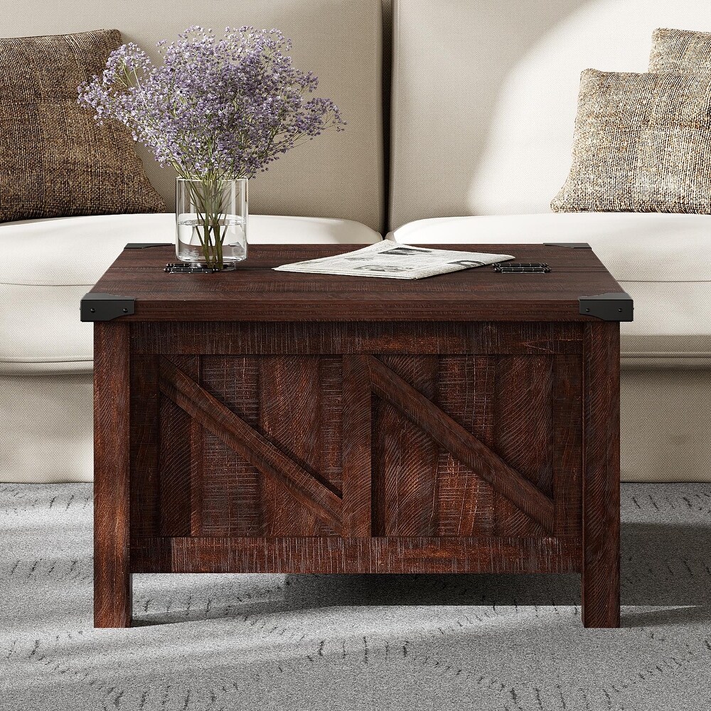 WAMPAT Farmhouse Rustic Square Farmhouse Coffee Table