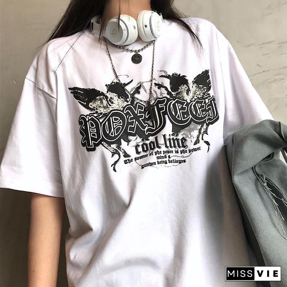 Harajuku t shirt Women Punk vintage Letter FEAR Print summer Tops Loose Short sleeve Plus size Black clothes dropshipping gothic