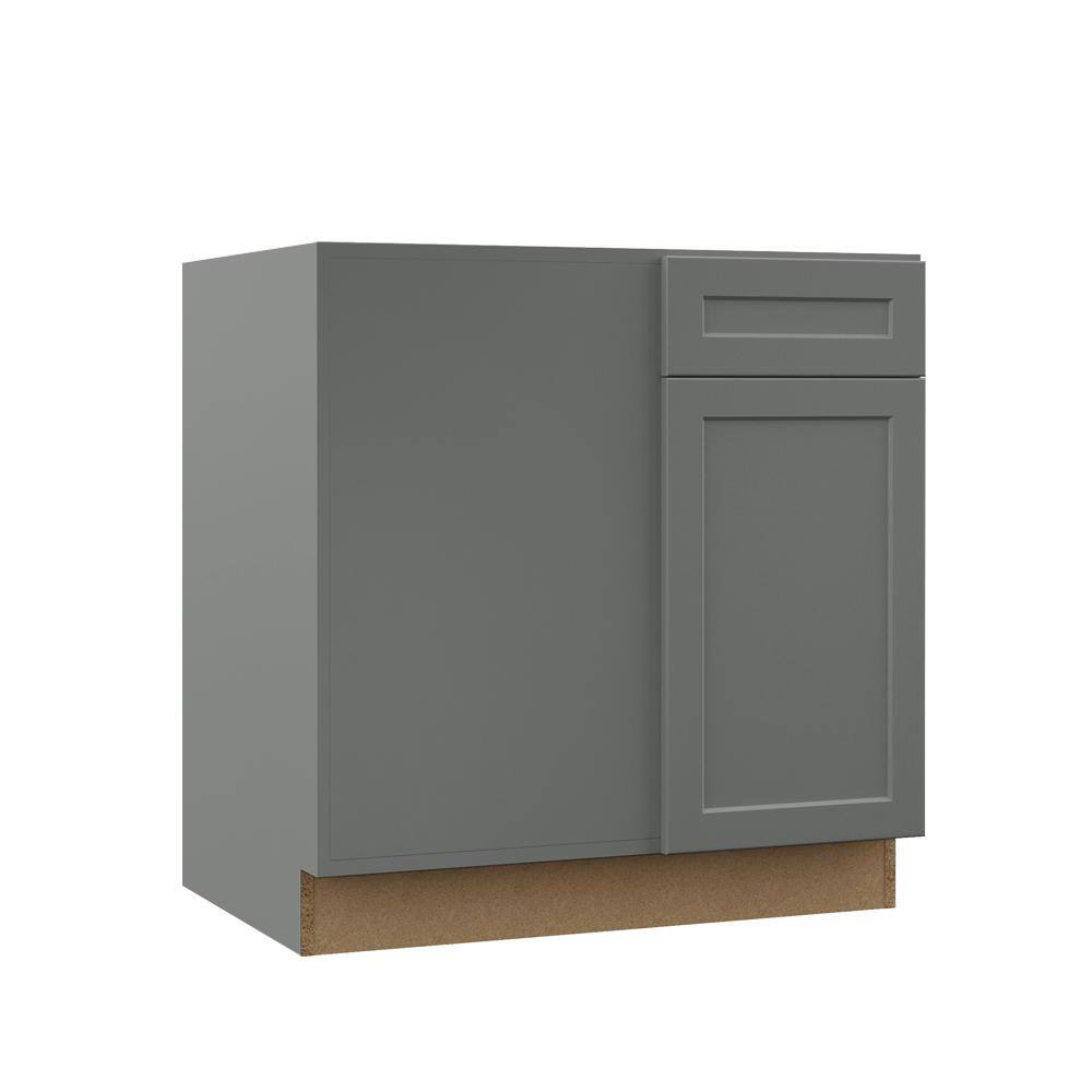 Hampton Bay Designer Series Melvern Storm Gray Shaker Assembled Corner Base Kitchen Cabinet (33 in. x 34 in. x 23 in.) BB42L-MST