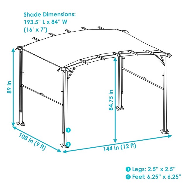 Sunnydaze 9 x27 X 12 x27 Metal Arched Pergola With Retractable Canopy