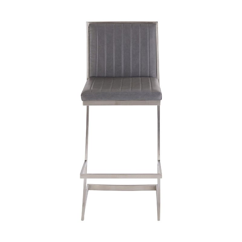 Barstool with Channel Stitching and Angled Cantilever Base， Gray and Silver