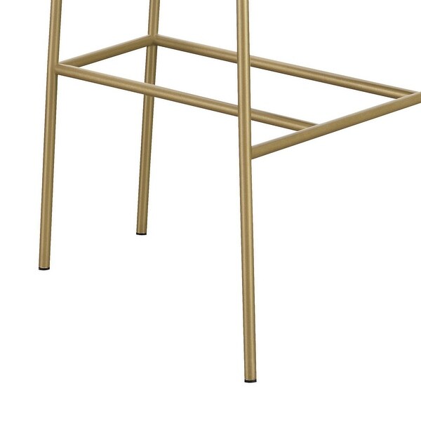 Lox 30 Inch Modern Barstool， Gray Padded Back and Seat， Gold Finish Metal