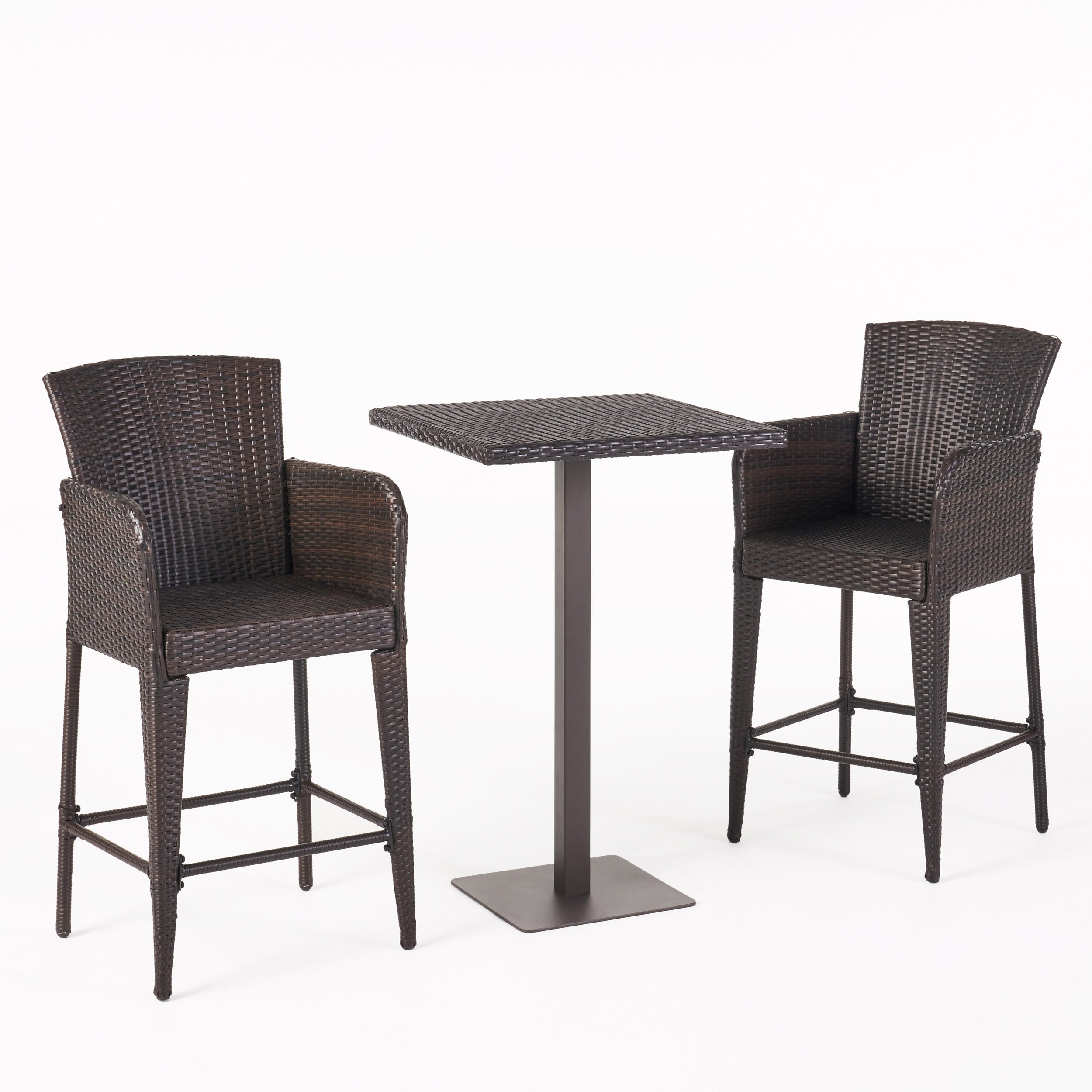 Lester Outdoor 3 Piece Square Multi-brown Wicker Bar Set