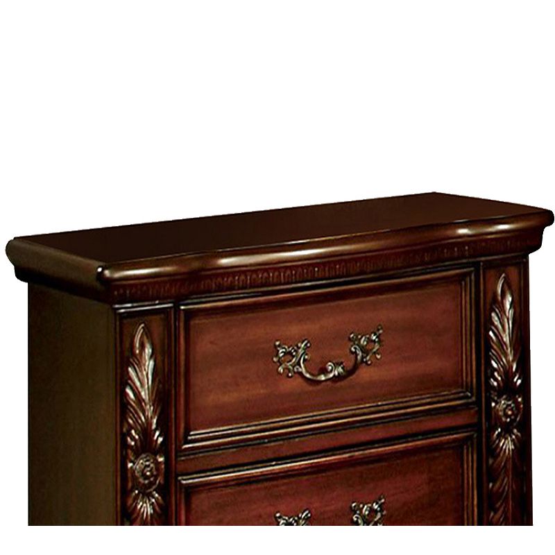 3 Drawer Wooden Nightstand with Antique Metal Handles and Bun Feet， Brown