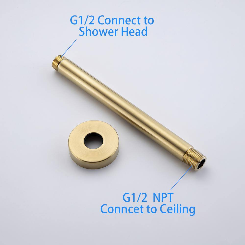 RAINLEX 8 in. 200 mm Round Ceiling Mount Shower Arm and Flange in Brushed Gold L4LSJ-200