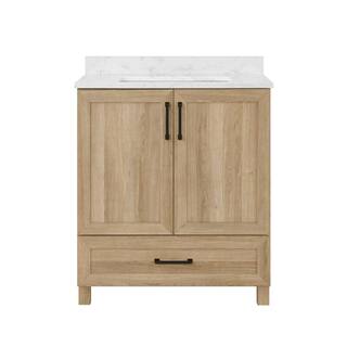 Glacier Bay Tobana 30 in. W x 19 in. D x 34.50 in. H Bath Vanity in Weathered Tan with White Cultured Marble Top Tobana 30NO