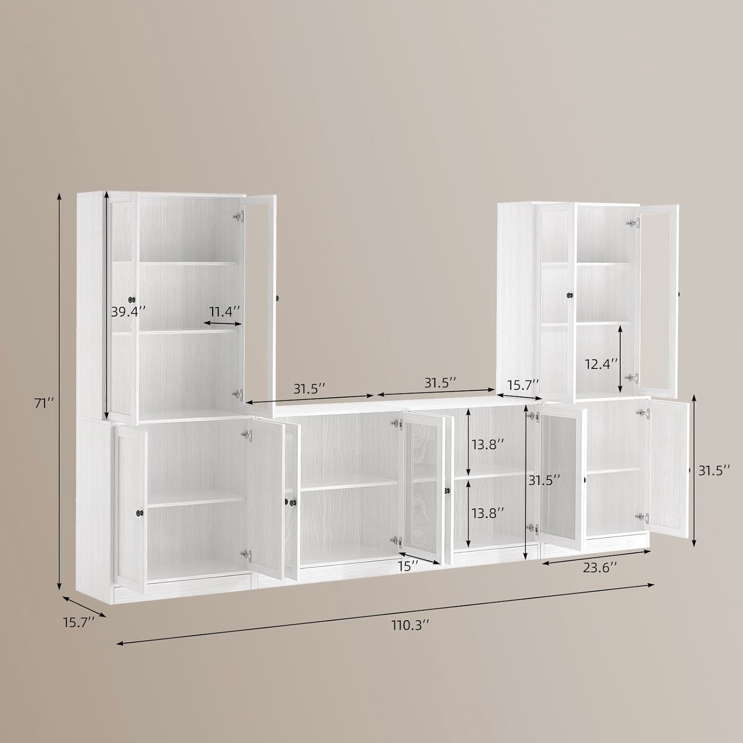 Combination TV Stand with Bookshelves 4-piece Set for TVs up to 75 inches (2B+2D)