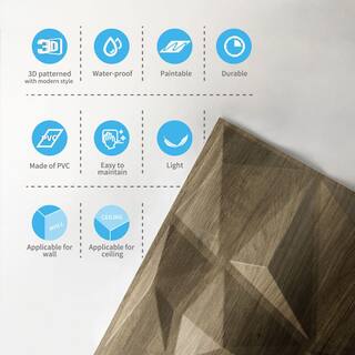 Art3dwallpanels 19.7 in. x 19.7 in. Wood Diamond Design Textures 3D PVC Wall Panels Interior Wall Decor Pack 12 Tiles (32 sq. ft.Case) A10hd038WD