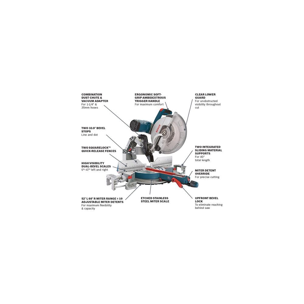 Bosch 15 Amp 12 in. Corded Dual-Bevel Sliding Glide Miter Saw with 60 Tooth Saw Blade GCM12SD