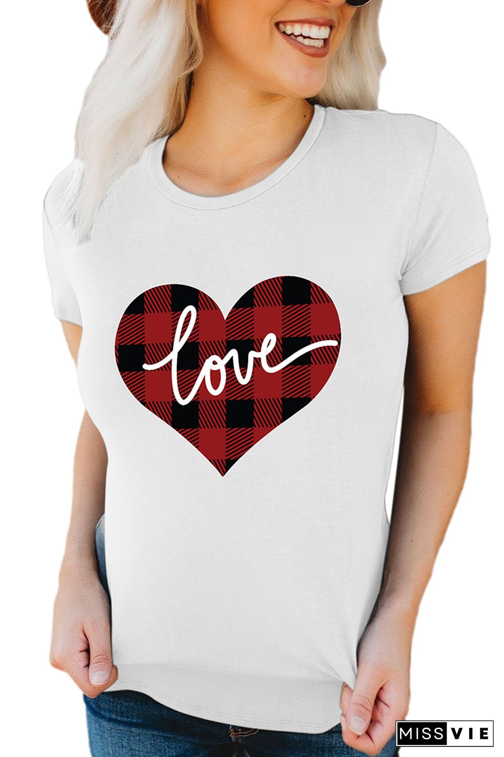 VALENTINE'S DAY Plaid Heart Graphic Tee Short Sleeve T shirts Top Wholesale