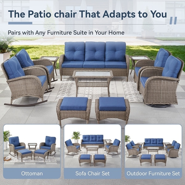 Gymojoy Patio Furniture Set PE Wicker Rocking Chairs and Side Table