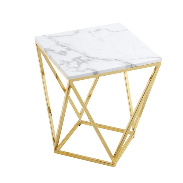 Silver Orchid Young White Marble End Table