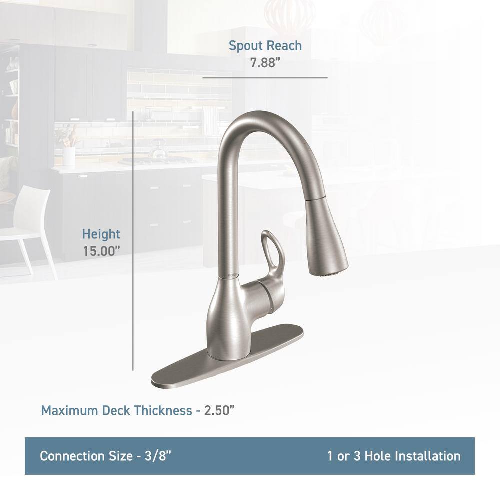 MOEN Kleo Single-Handle Pull-Down Sprayer Kitchen Faucet with Reflex and Power Clean in Spot Resist Stainless CA87011srs