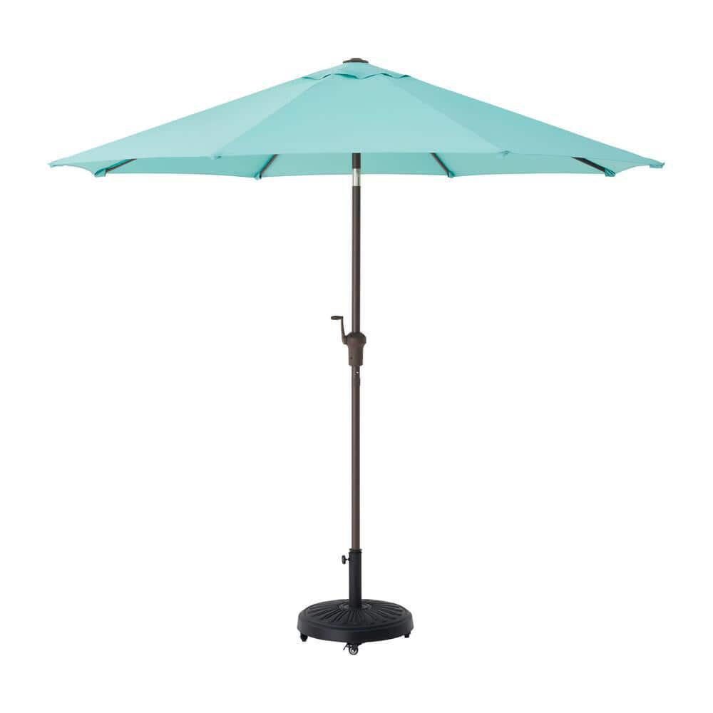 Hampton Bay 9 ft Aluminum Market Crank and Tilt Patio Umbrella in Haze Blue