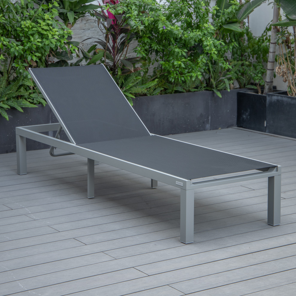 LeisureMod Marlin Gray Patio Chaise Lounge Chair with Fire Pit Table   Transitional   Outdoor Lounge Sets   by LeisureMod  Houzz