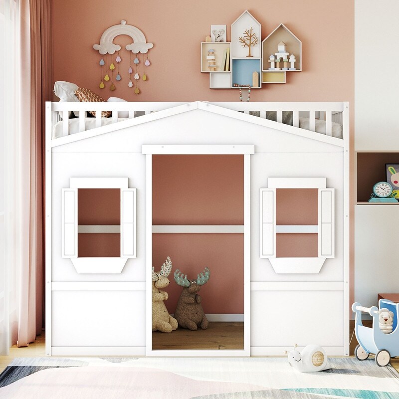 Full Size House Design Loft Bed With Ladder and Windows