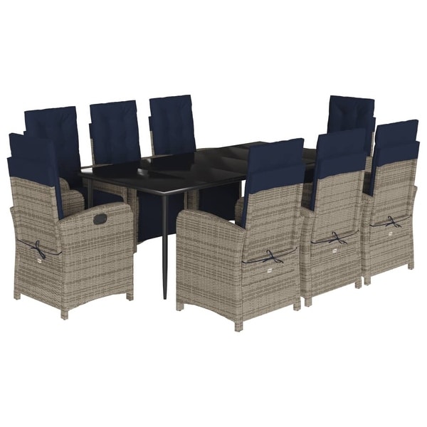 vidaXL 9 Piece Patio Dining Set with Cushions Gray Poly Rattan