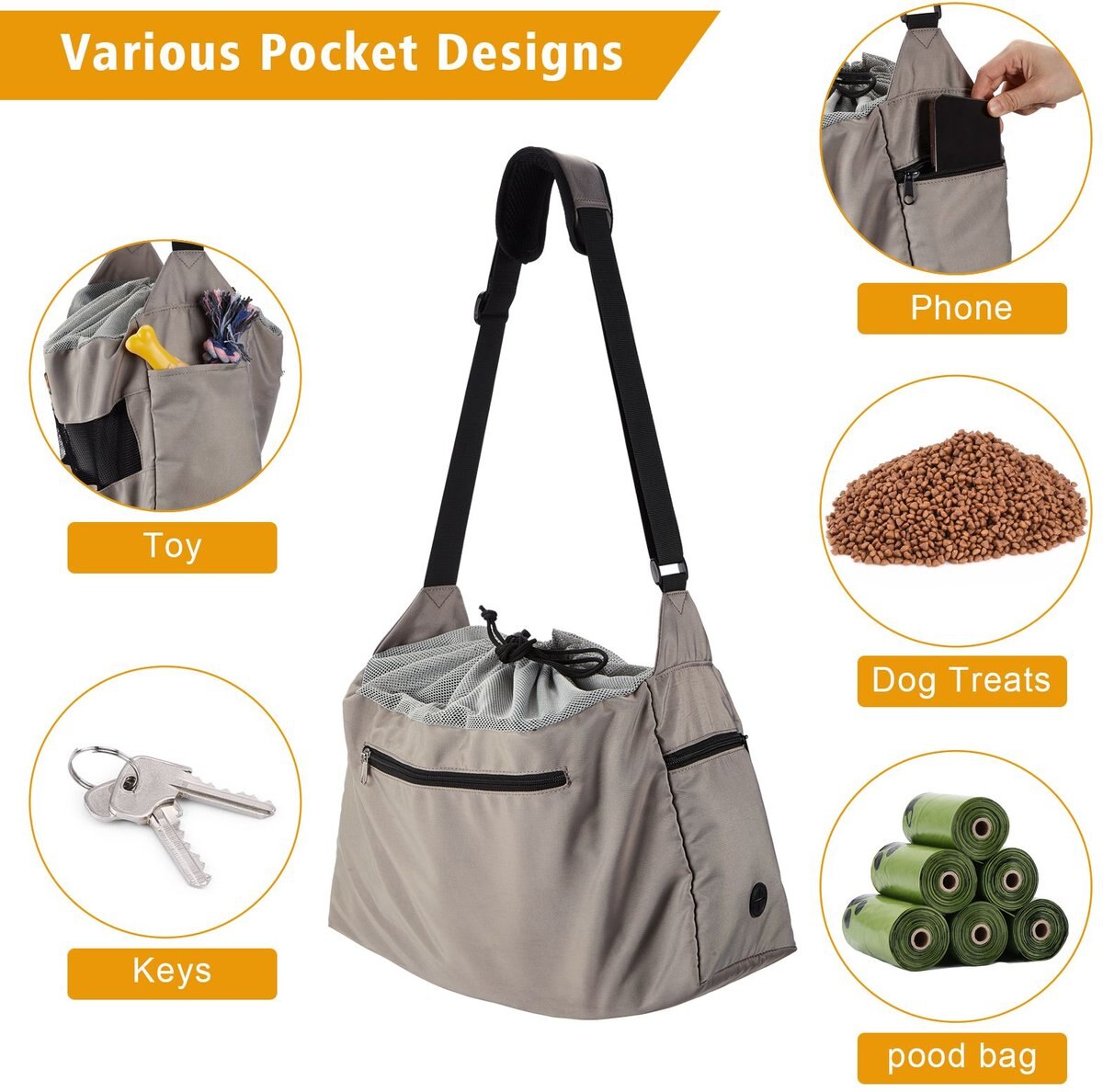 Ownpets Foldable Sling Carrier for Puppies， Small Dogs and Cats， Grey