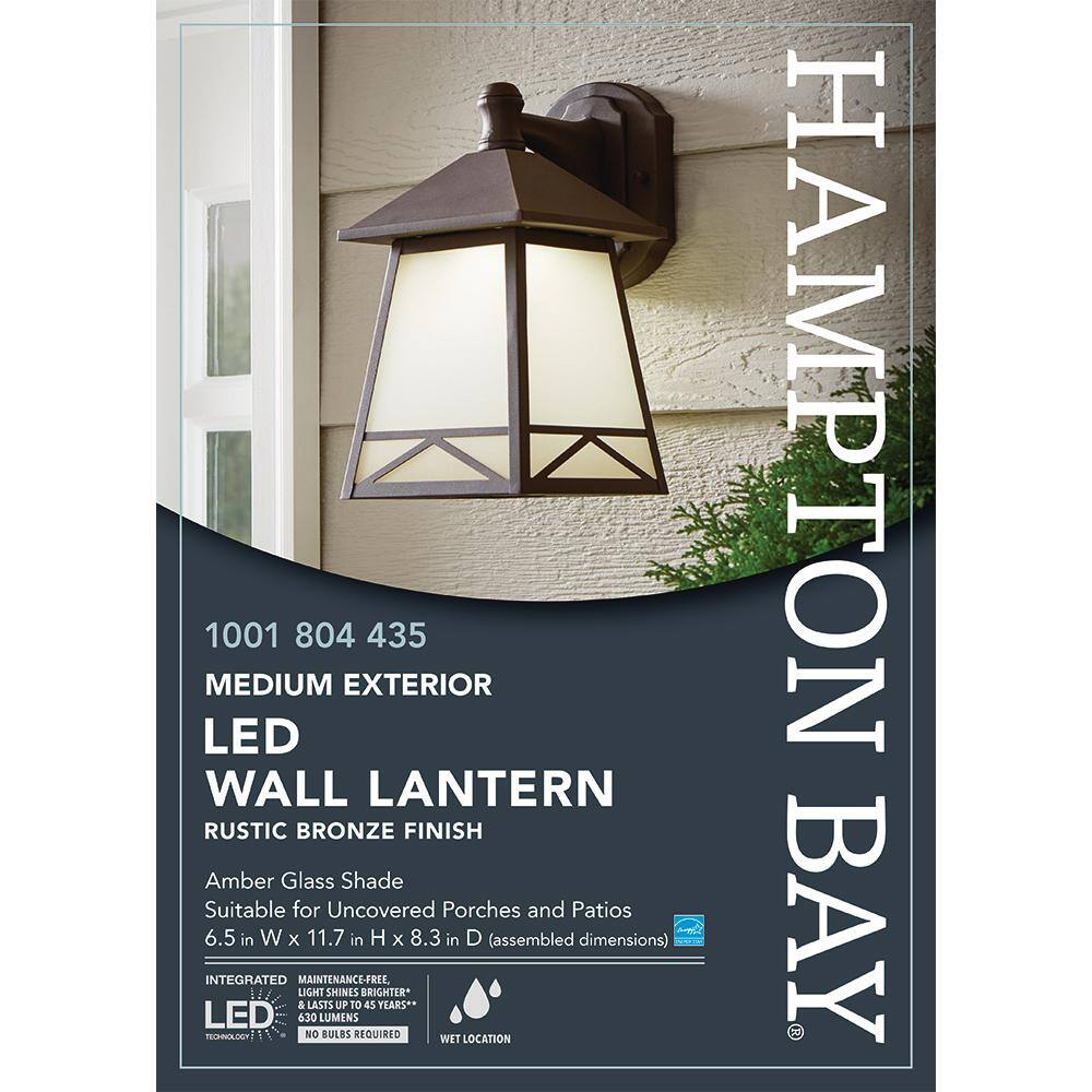 Hampton Bay Bronze Outdoor LED Wall Lantern Sconce with Frosted Tea Stain Glass GKC1691L