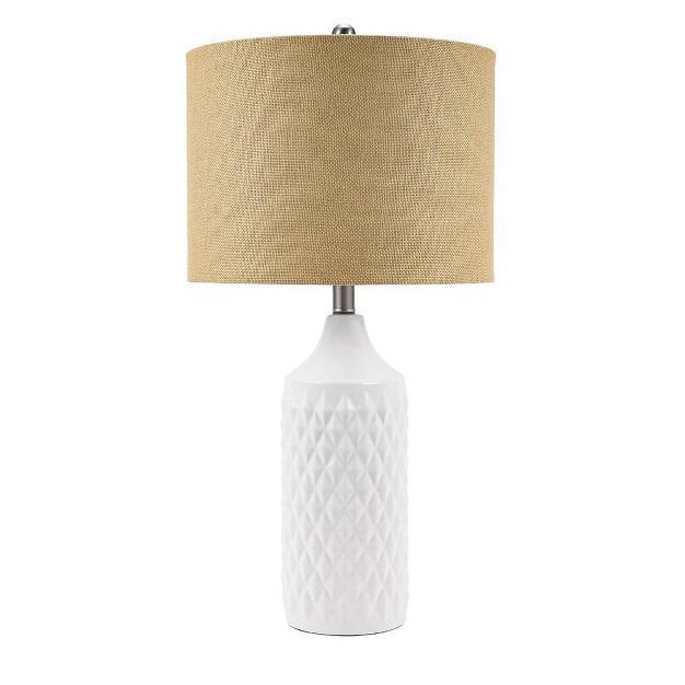 Geometric Ceramic Table Lamp With Linen Shade White Cresswell Lighting