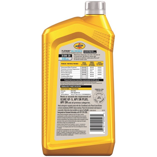 Pennzoil 0w 20 Platinum Synthetic