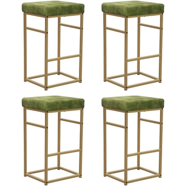 30 Inch Backless Metal Barstool with Beige/Green Velvet Seat-Set of 4