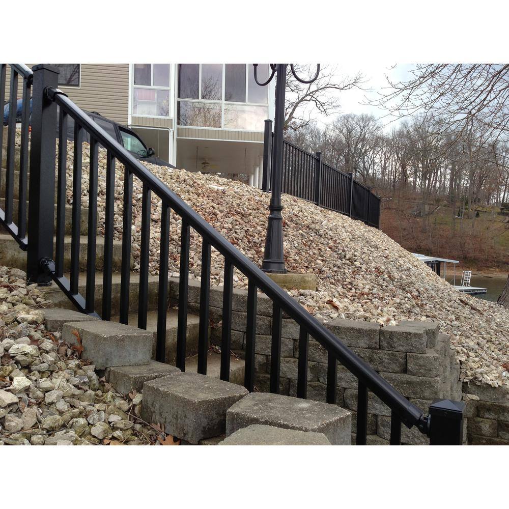 EZ Handrail 3 in. x 3 in. x 38 in. Textured Black Aluminum Post with Welded Base EZPRHB-W