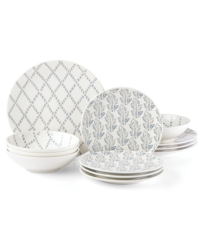 Lenox Textured Neutrals  Lattice Leaf 12-PC Dinnerware Set Service for 4