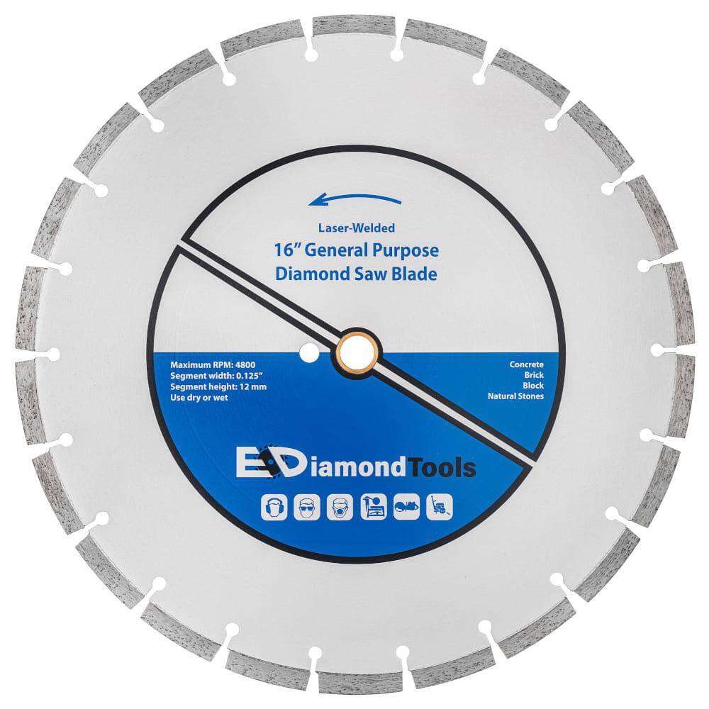 EDiamondTools 16 in. Laser Welded Diamond Saw Blade for Concrete Brick Block and Masonry Heat Treated Blade Core 1 in. Arbor GA16A1_THD