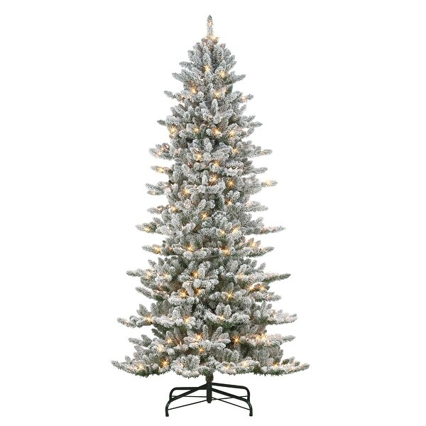 Puleo International 9 ft PreLit Slim Flocked Royal Majestic Artificial Spruce Tree