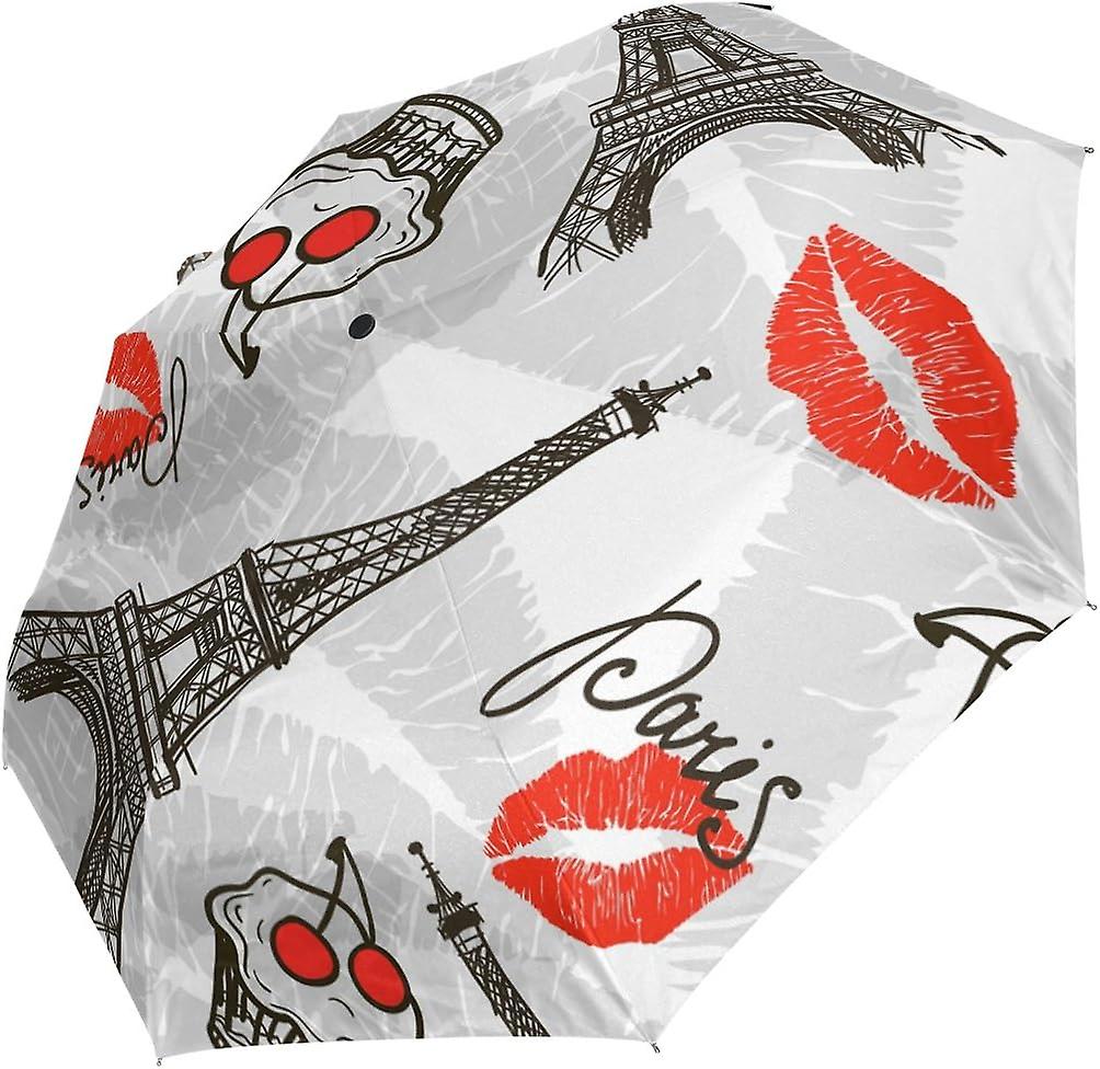 Rain Umbrella Automatic Windproof Foldable Umbrella Abstract Paris Symbols