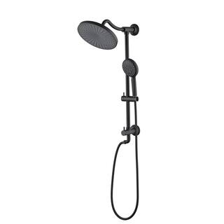 cadeninc 5-Spray Patterns 10 in. Round Hand Shower with Wall Mount Dual Shower Head and Handheld Shower Head in Matte Black Koo-LQW1-2131